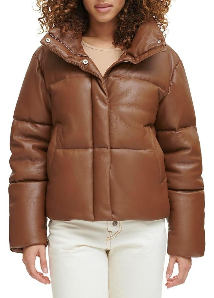 Коричневая демисезонная куртка зимняя короткая женская m коричневая Levi's