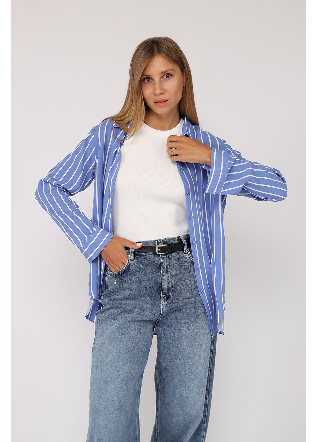 Сорочка з довгим рукавом жіноча колір блакитний ЦБ-00282039 Yuki (353686351)