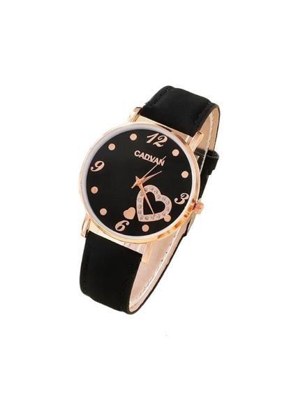 Чоловічий наручний годинник кварцовий чорний циферблат білі фіаніти у формі серця шкіряний чорний ремінець Fashion Jewelry (292129392)