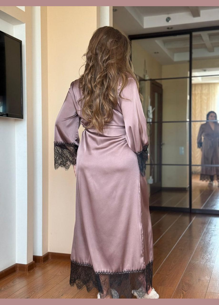 Халат женский длинный шелковый с кружевом Шоколадный Maybel (328092597)