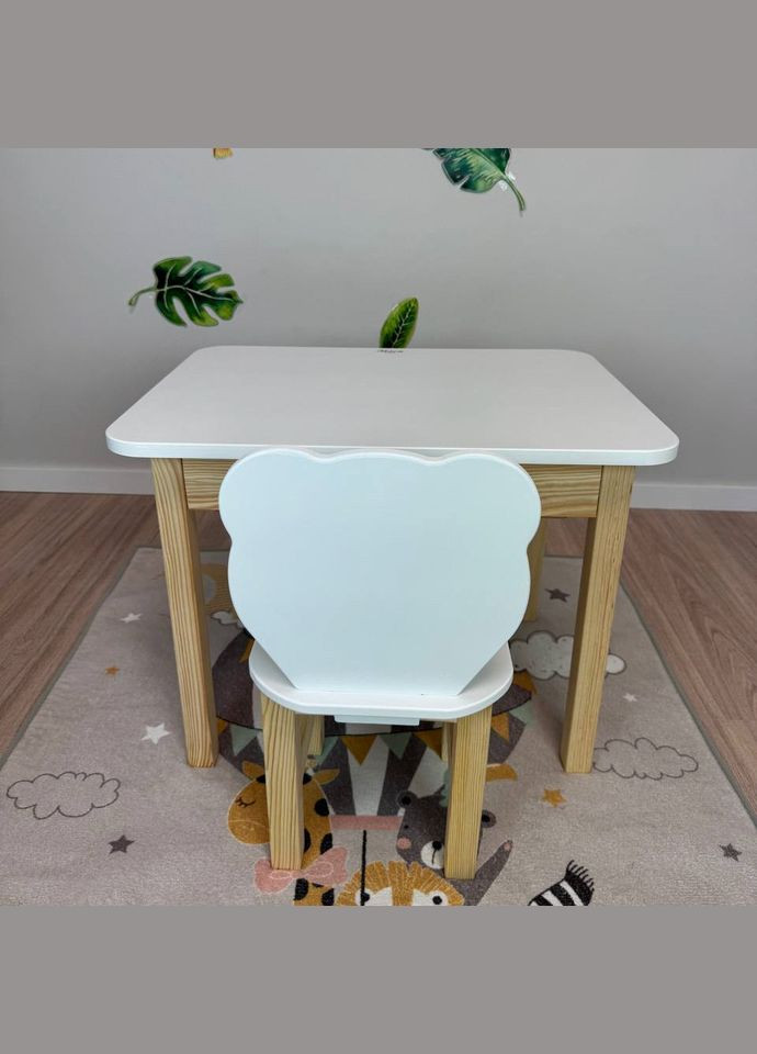 Дитячий прямокутний стіл і стільчик ведмедик. Столик для ігор, уроків, їжі. No Brand (323223358)