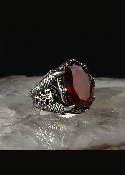Мужское кольцо красный большой камень держат когти друкона 20 Fashion Jewelry (289199379)