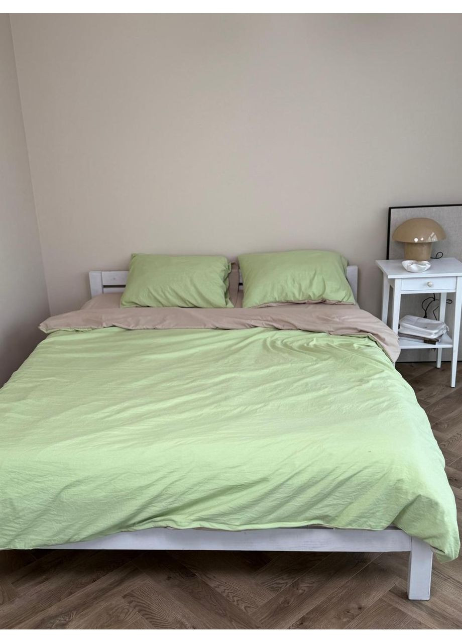 Постільна білизна Зелений з Беж, сатин Двухспальний розмір, наволочки 50/70 No Brand (364216823)