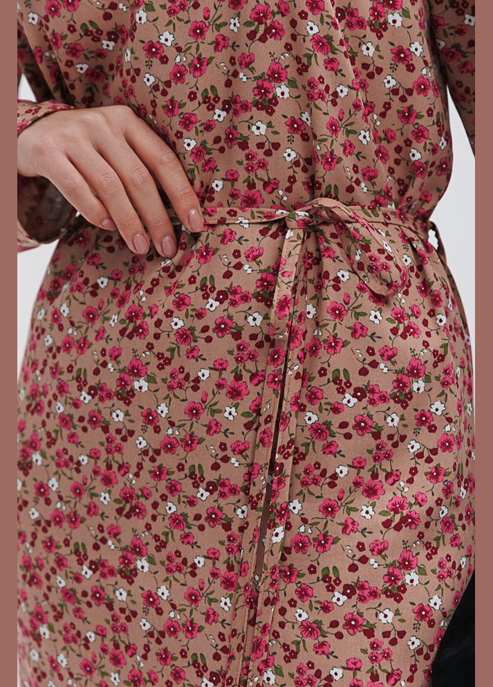 Коричневое длинное прямое платье с цветочным принтом коричневое Arjen