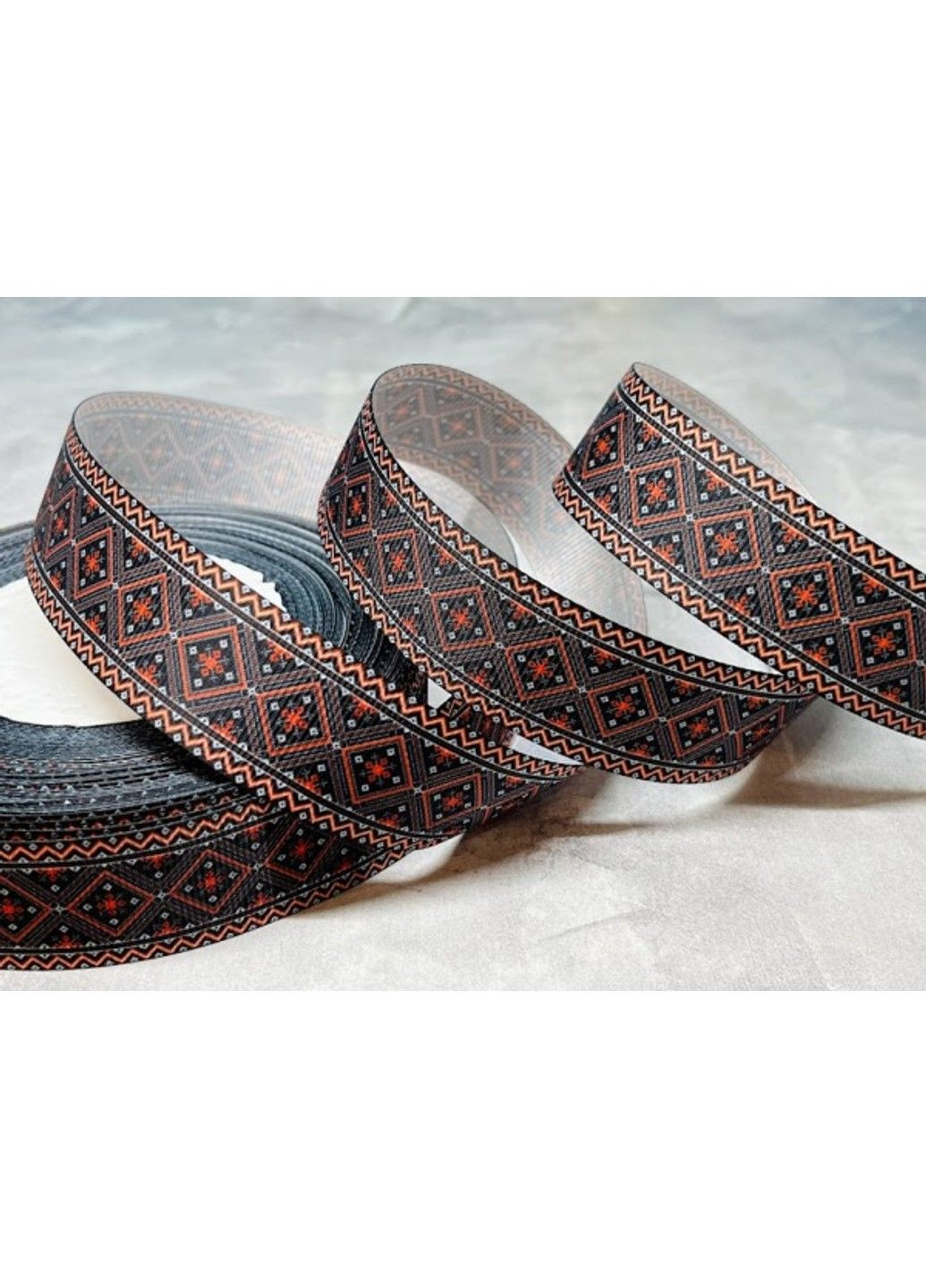 Репсовая лента 2,5 см. Вышиванка красный на черном, метр. No Brand (305589324)