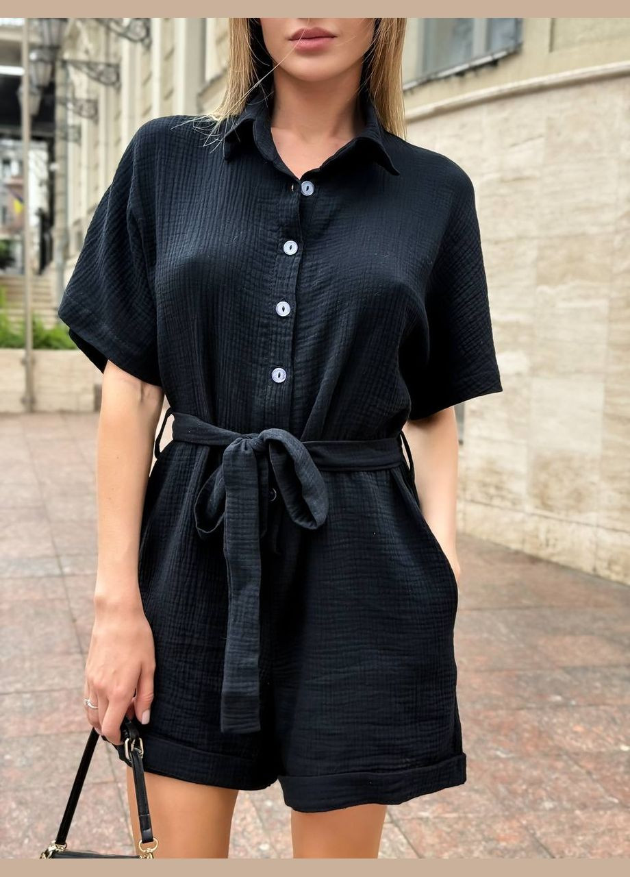 Комбинезон INLABEL однотонный чёрный кэжуал