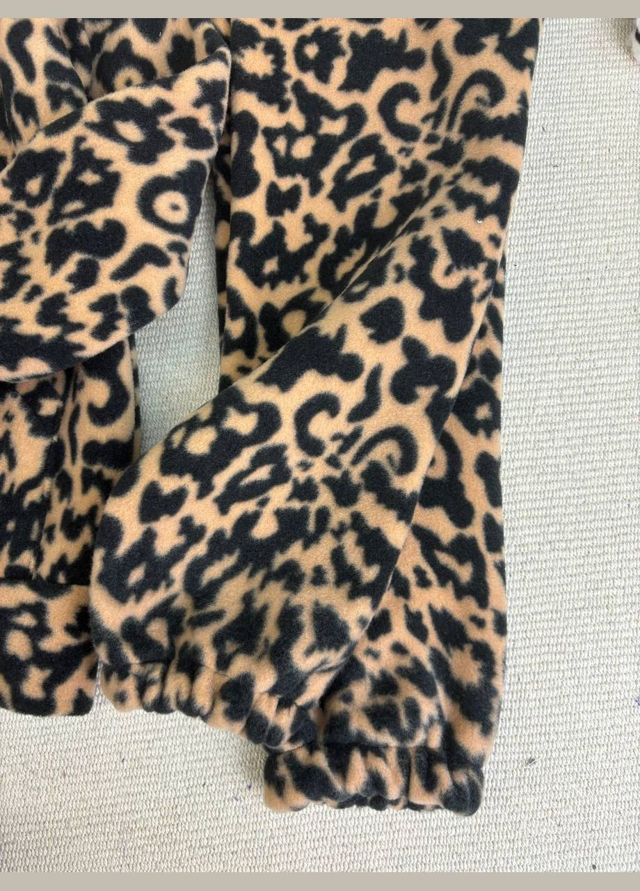 Бежевий зимовий флісовий леопардовий дитячий костюм (худі на змійці з кишенями+штани) No Brand