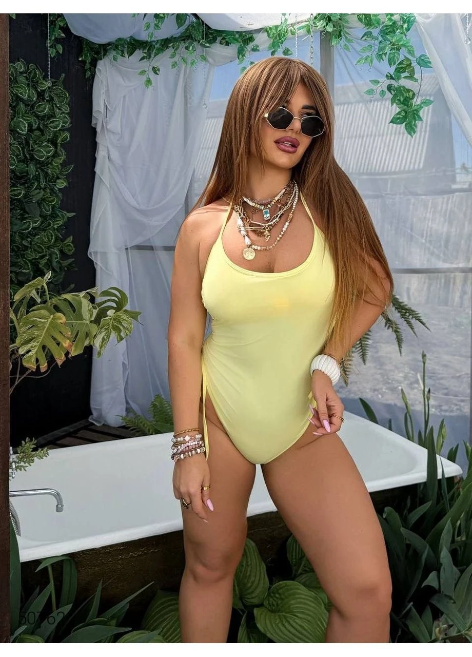 Світло-жовтий демісезонний суцільний купальник plus size на зав'язках суцільний No Brand Купальник