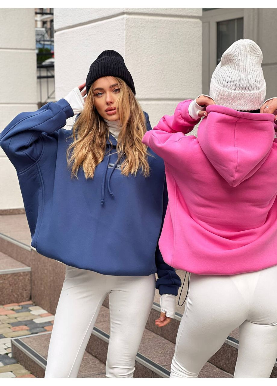 Жіночий теплий худий OVER з турецької тринітки Пеньє з начосом колір індиго milirud (366292303)