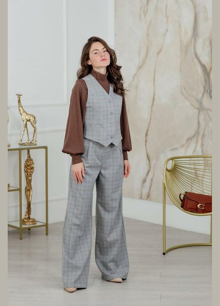 Жилет в клітинку з V-подібним вирізом на ґудзики MKAZ6156-1 Modna KAZKA (336932107)