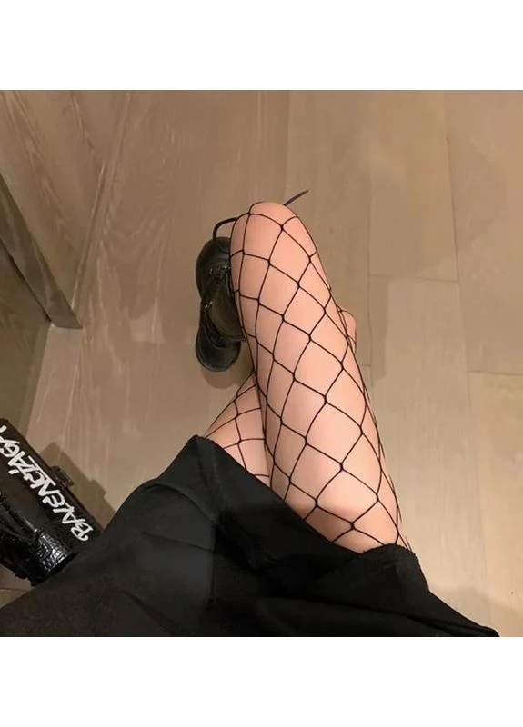 Колготки женские в крупную сетку эластичные one size черные No Brand (393797762)