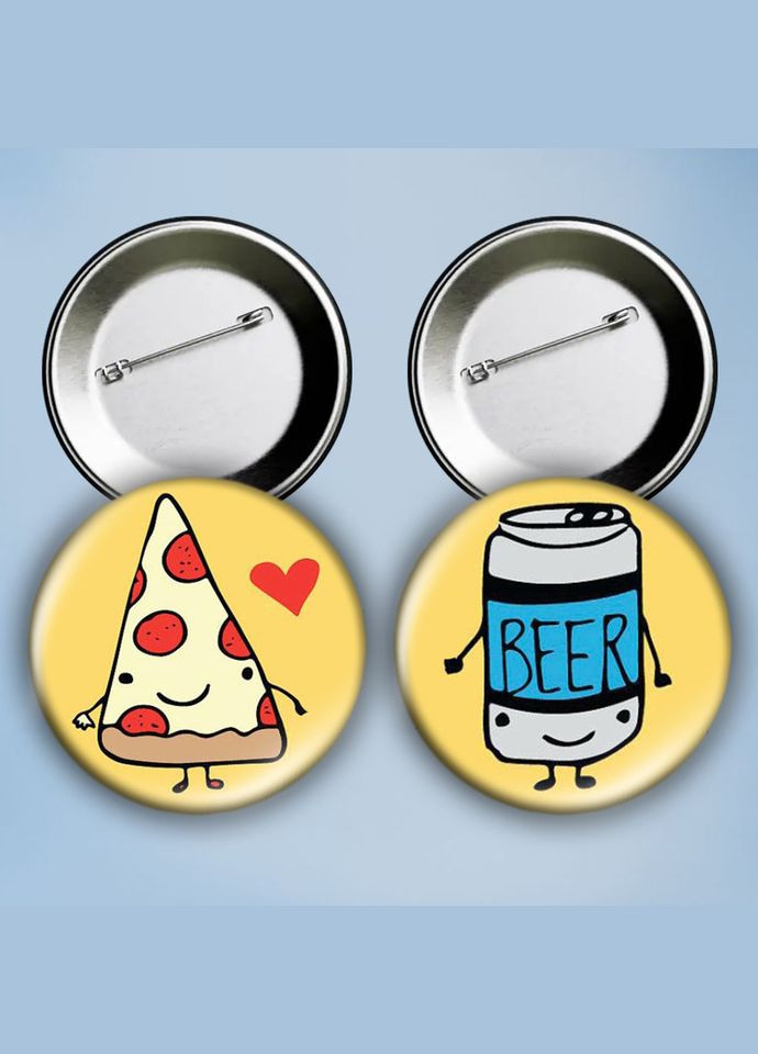 Значки на булавке набор 2 шт Пицца и пиво металлические на шпильке 56 мм No Brand (303108288)