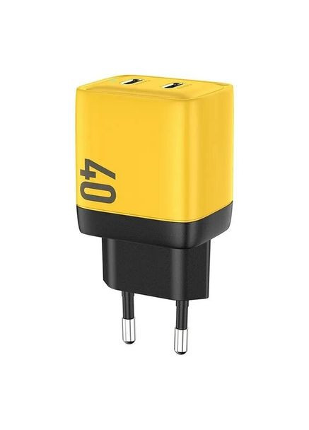 Зарядний пристрій GaN 40W Quick Charger PD+QC 2xUSB-C Yellow Veron (330028134)