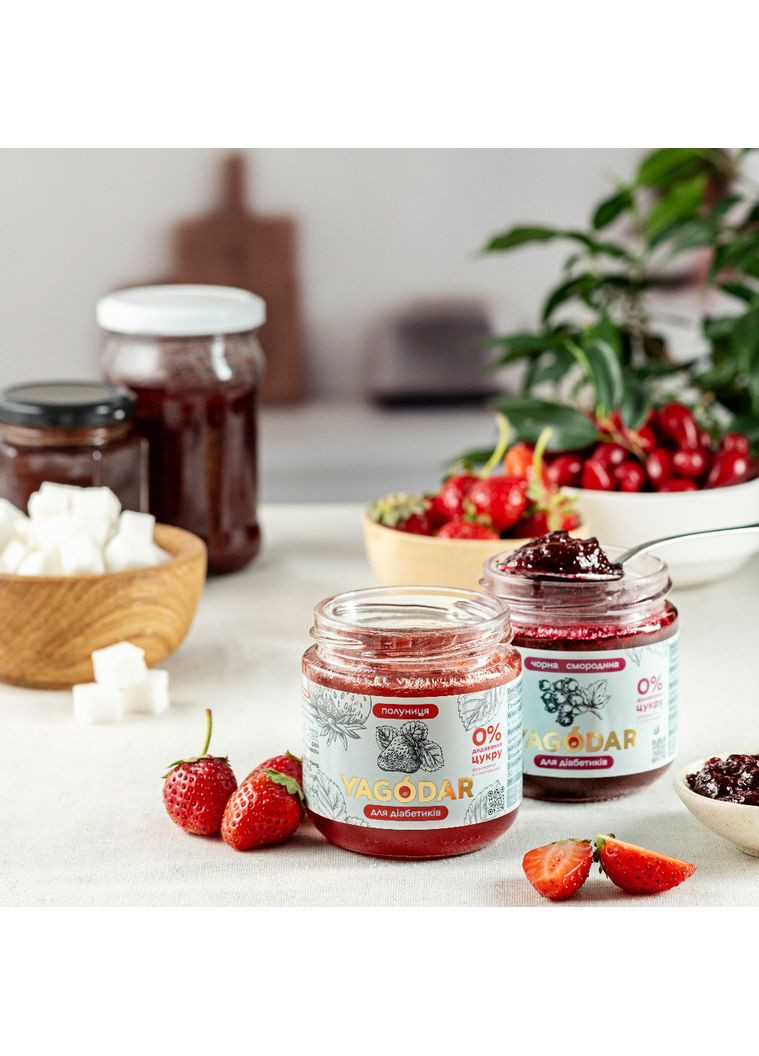 8 Джеми для діабетиків без цукру: полуниця та чорна смородина YAGODAR (309004001)