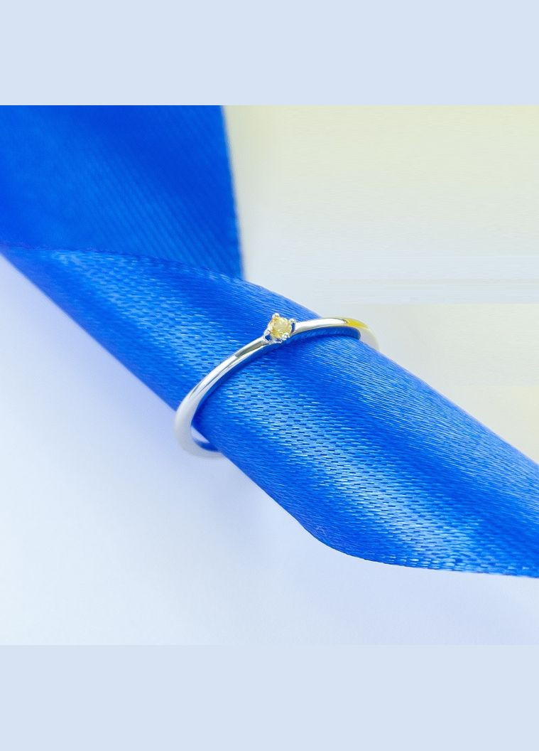 Кольцо серебряное тоненькое с желтым камешком посередине Каштан (342335057)