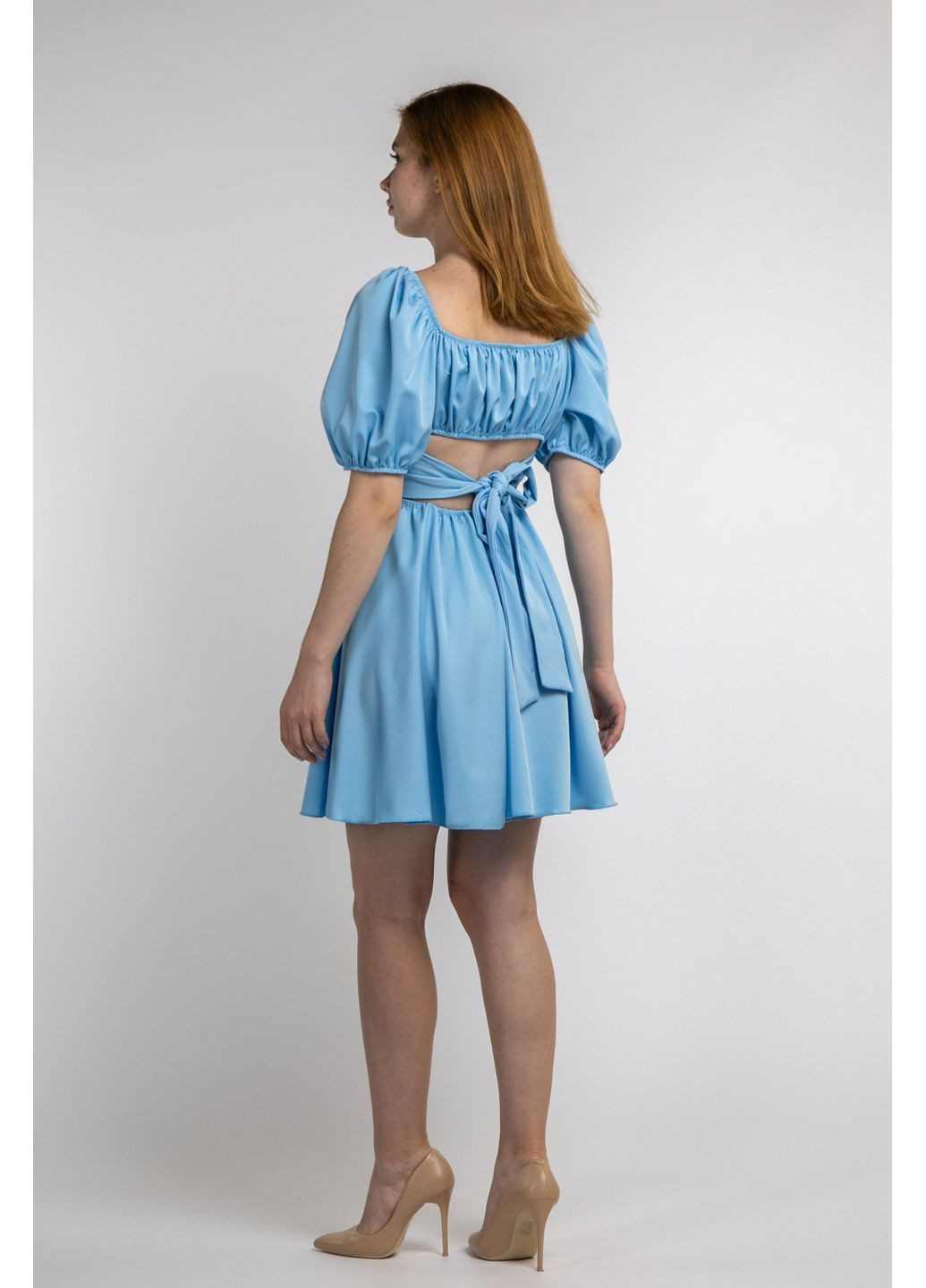 Блакитна святковий, повсякденний, кежуал плаття міні із зав'язками на спині CHICLY однотонна