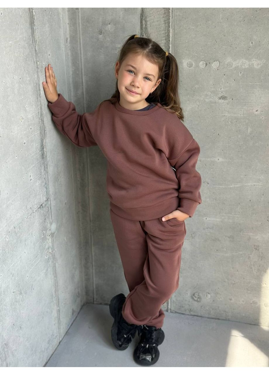 Коричневий зимній осіння колекція — базовий теплий спортивний костюм брючний queensleep_7km 135