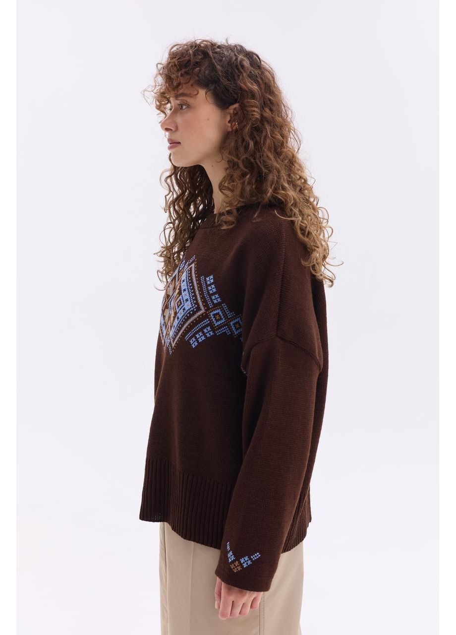 Темно-коричневый демисезонный джемпер "этно" MEREZHKA