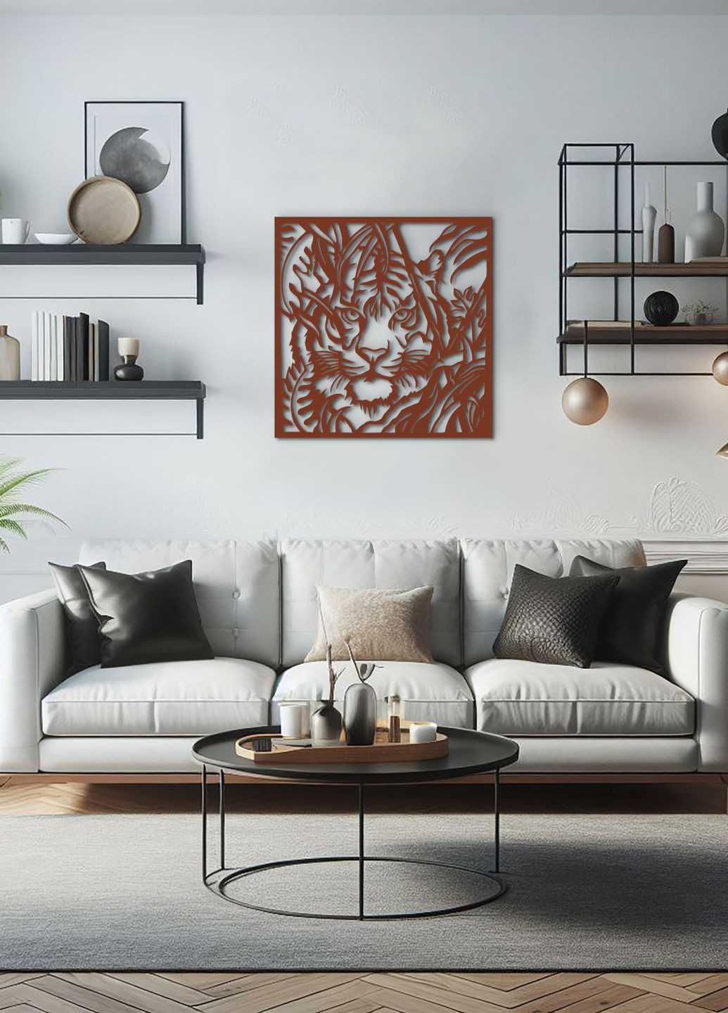 Інтер'єрна картина на стіну, декор в кімнату "Полювання тигра", стиль мініімалізм 60х65 см Woodyard (292113855)