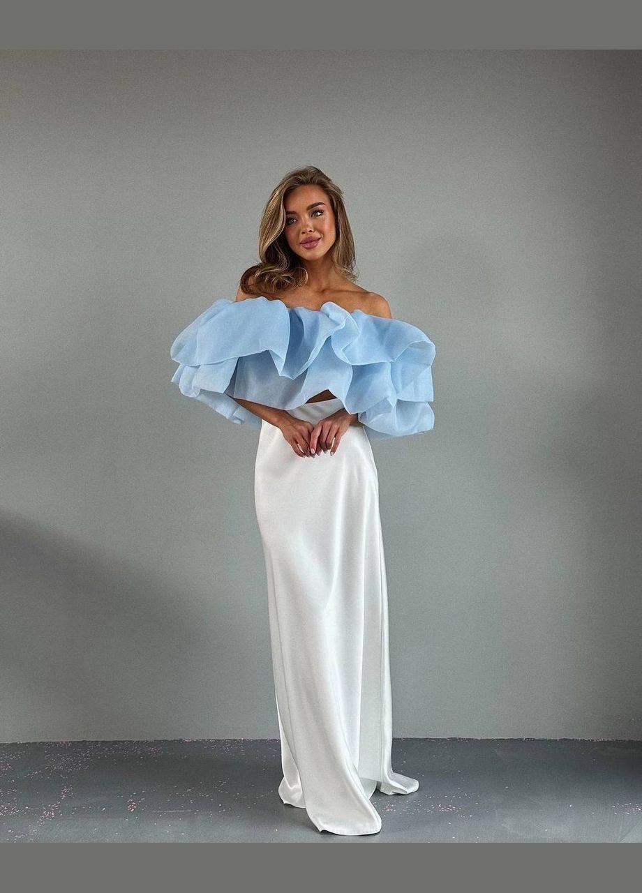 Молочная вечерний женская юбка макси длины MonCher а-силуэта (трапеция)