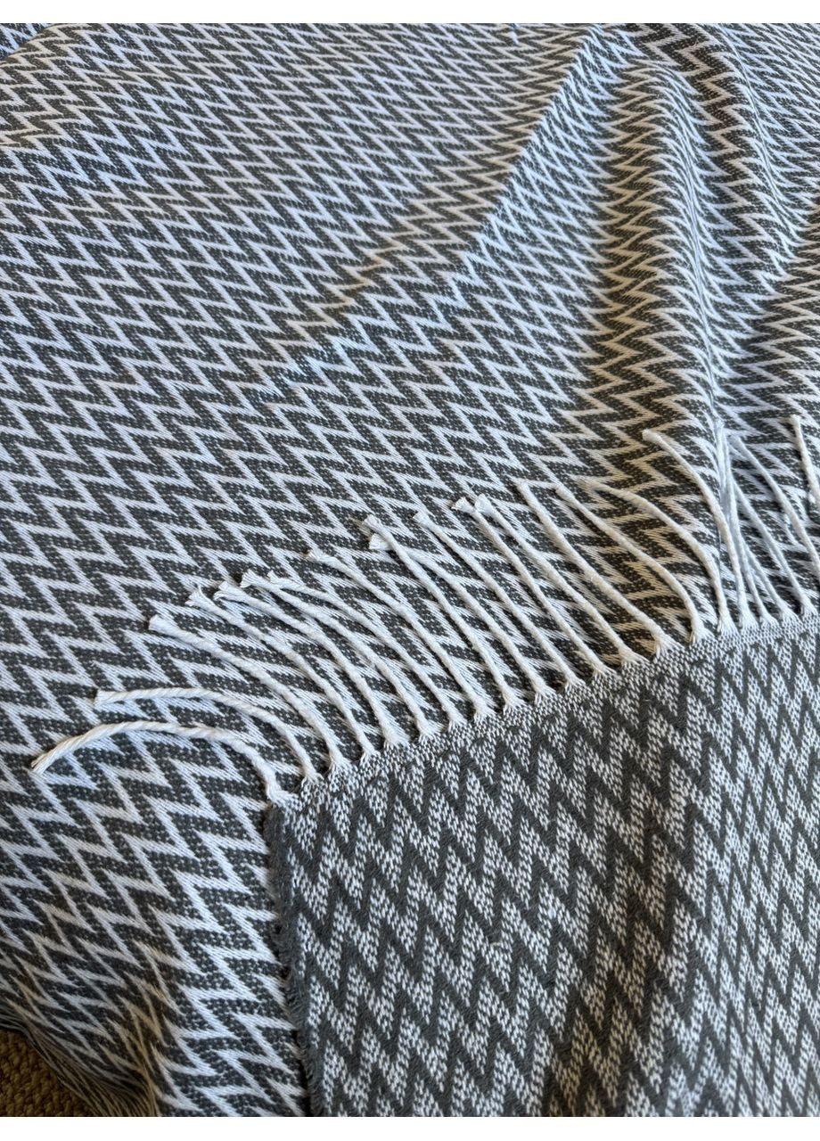 Плед бавовняний ZEINTEX ЗІГЗАГ з китицями сірого кольору Vladi (361852547)