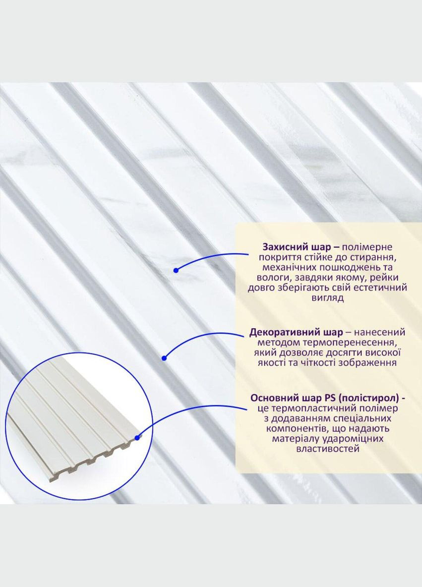 Рейка декоративна PS 2900х120х12мм Білий мармур SW-00002134 Sticker Wall (330017180)