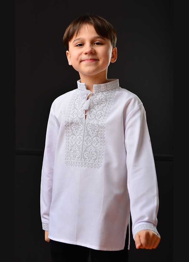 Белая вышиванка для мальчика vishivano4ka узор геометрический хлопок (307404005)