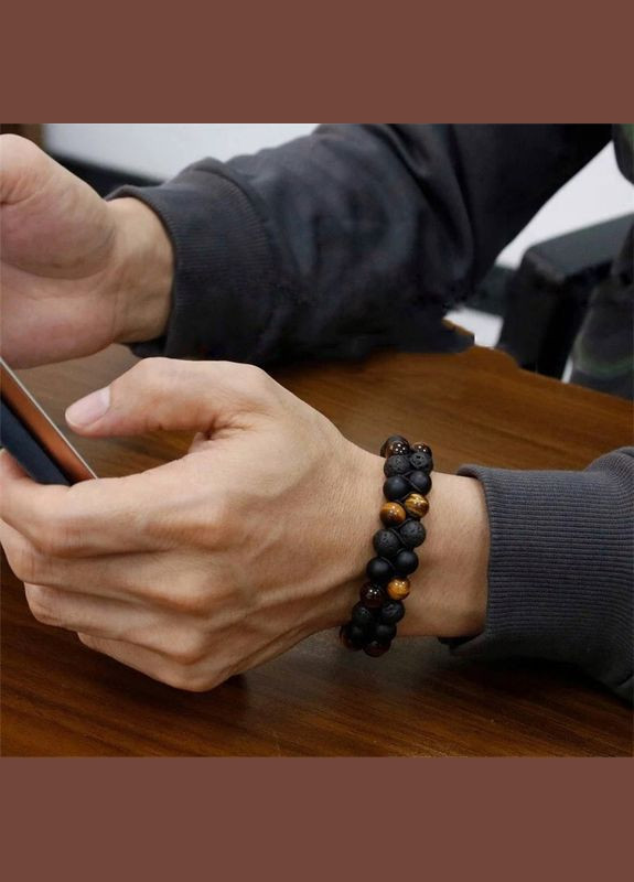 Подвійний плетений браслет з лавового каменю, шунгіту та тигрового ока (80133) Hemst (301071075)