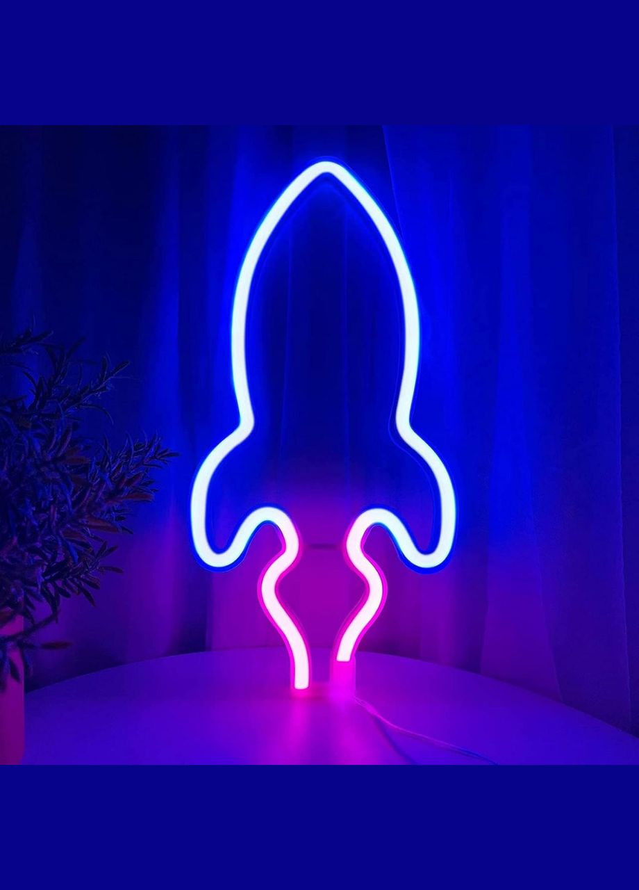 Настенный светильник Ракета Rocket на батарейках и USB Неоновый светодиодный ночник для интерьера Forus (317404416)