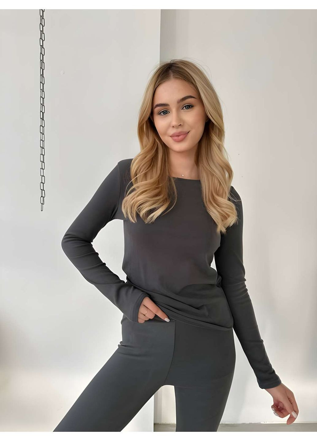 Женский теплый удобный термокостюм термокомплект термобелье бежевый беж зима зимняя Україна (366868979)