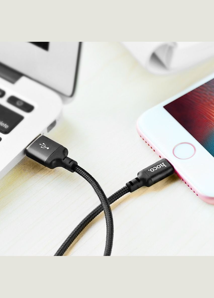 Кабель X14 USB to iP 2A, 1m, nylon, алюминиевые подключения, Black Hoco (300678798)