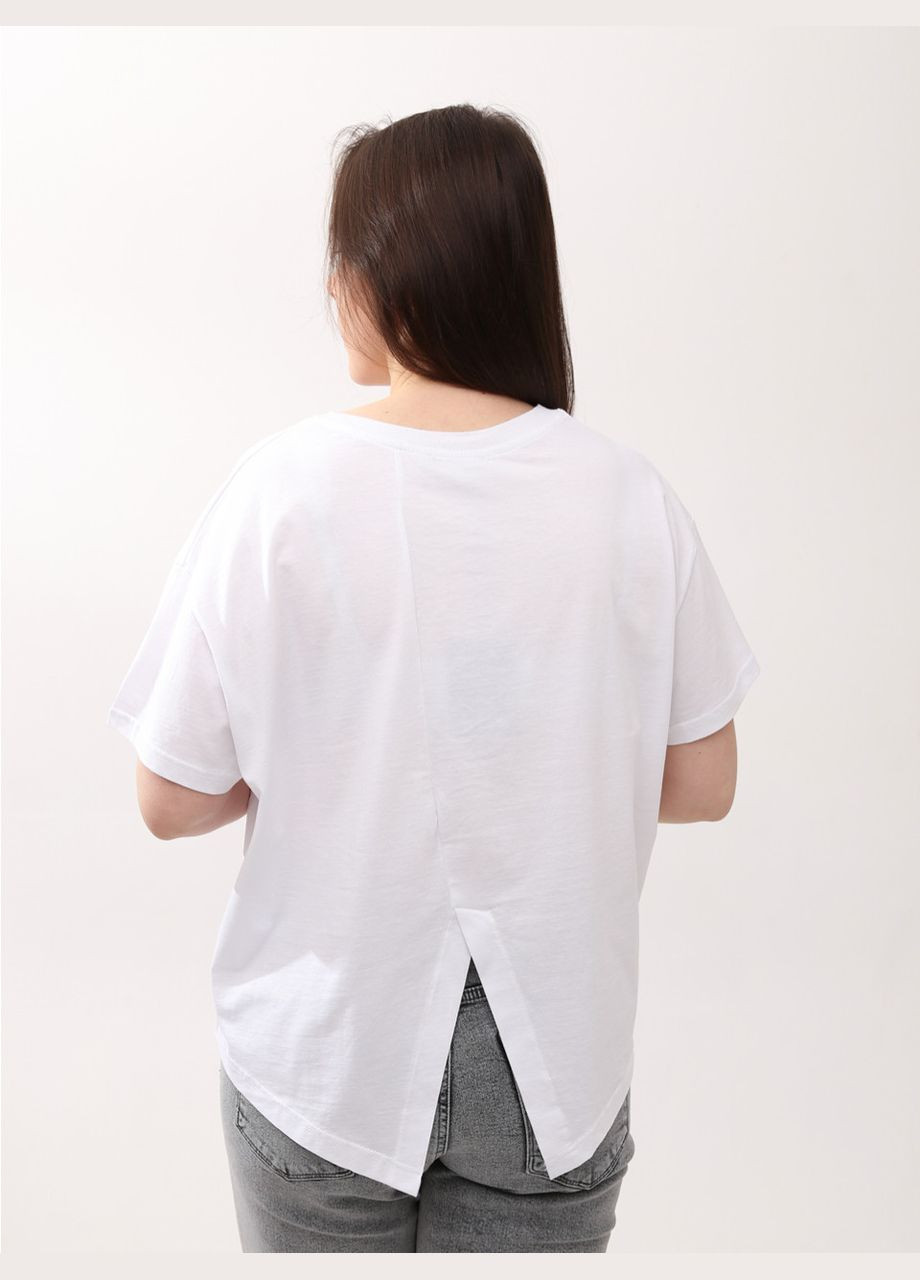 Белая летняя женская футболка белая тонкая с асимметрией свободная с коротким рукавом Whitney Вільна