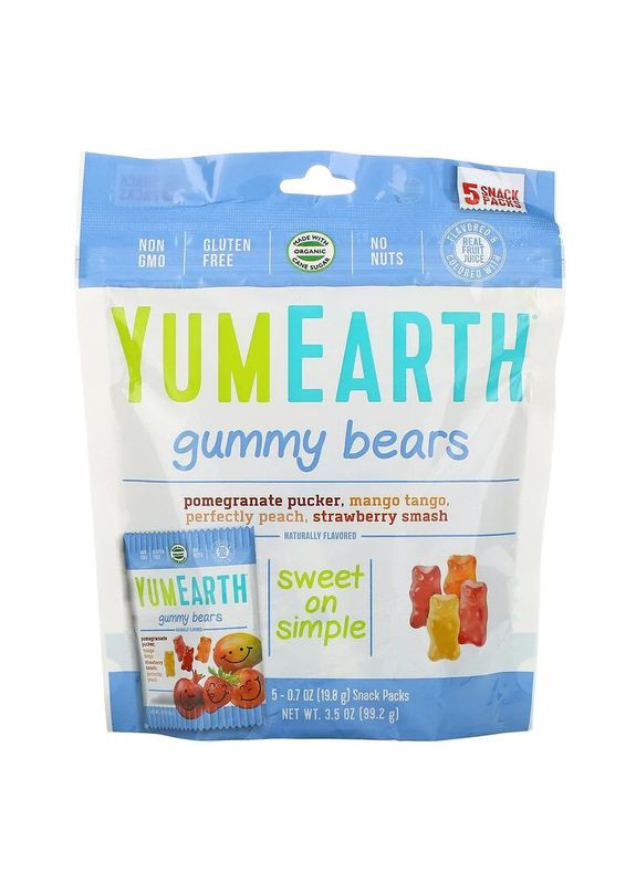 Жевательные мишки веганские органические конфеты ассорти вкусов 5 упаковок 19,8 г вес каждой YumEarth (263517374)