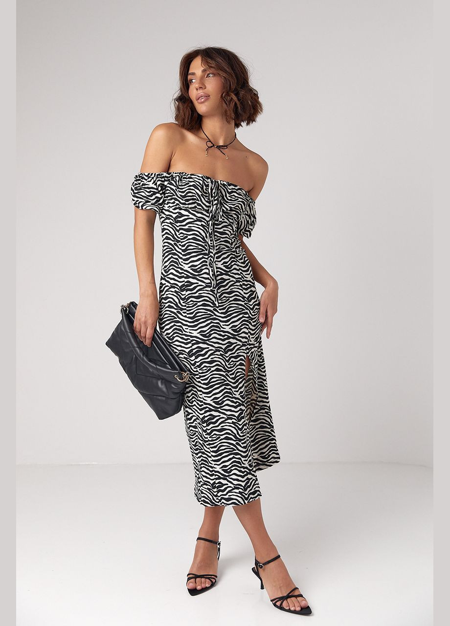 Чорна силуетна сукня з відкритими плечима з візерунком під зебру Lurex