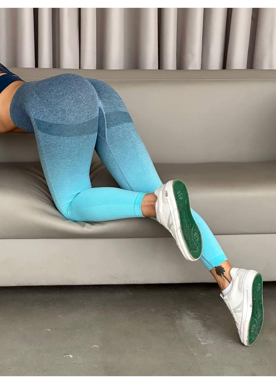 Женские лосины омбре серо-голубые / Лосины женские градиент серо-голубой / Спортивные женские лосины Push Up омбре серо-голубые No Brand (367102204)