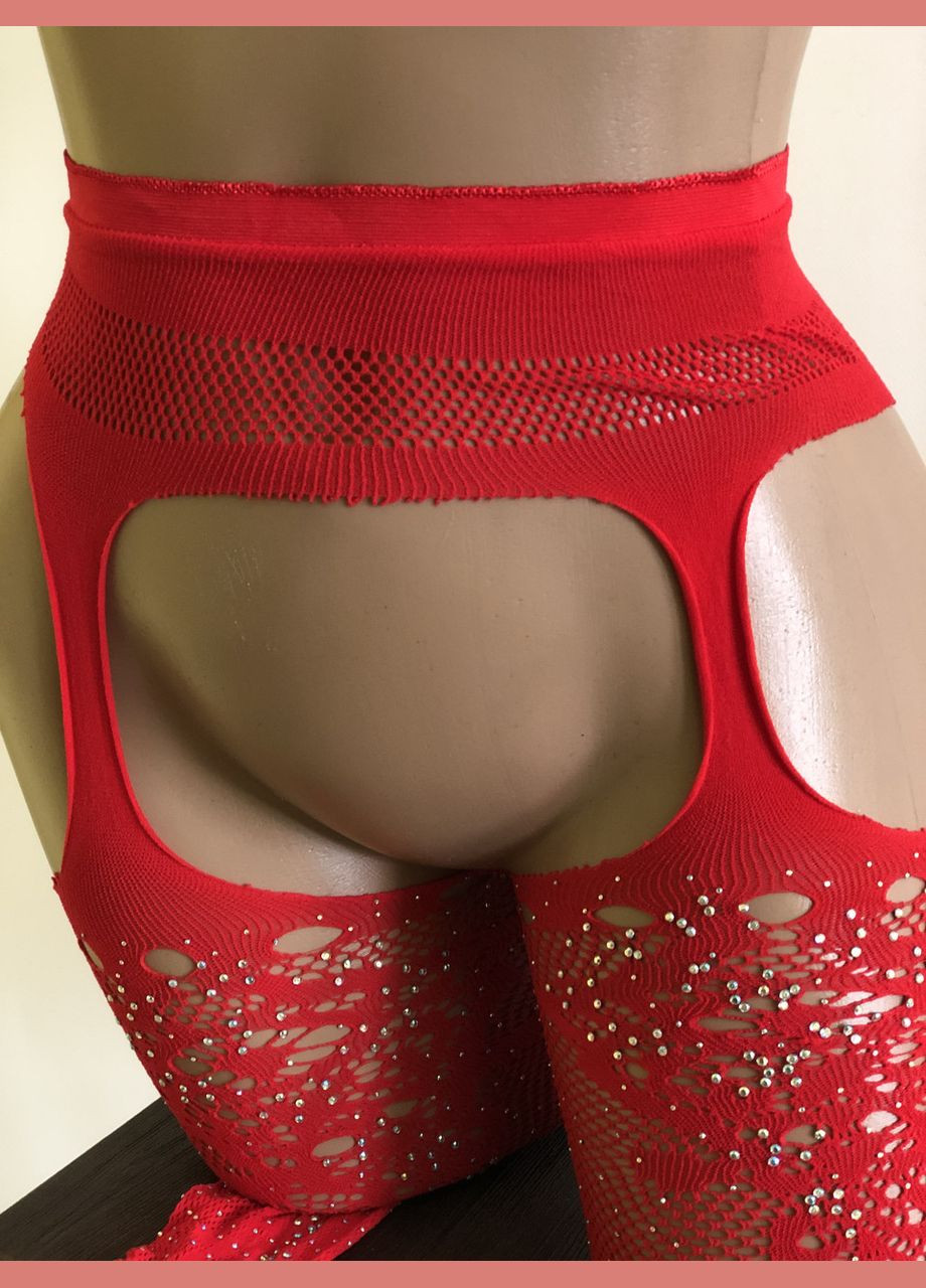 Червоний демісезонний комплект панчохи з поясом та ліф зі стразами sexy one size (1-195 8-81) No Brand