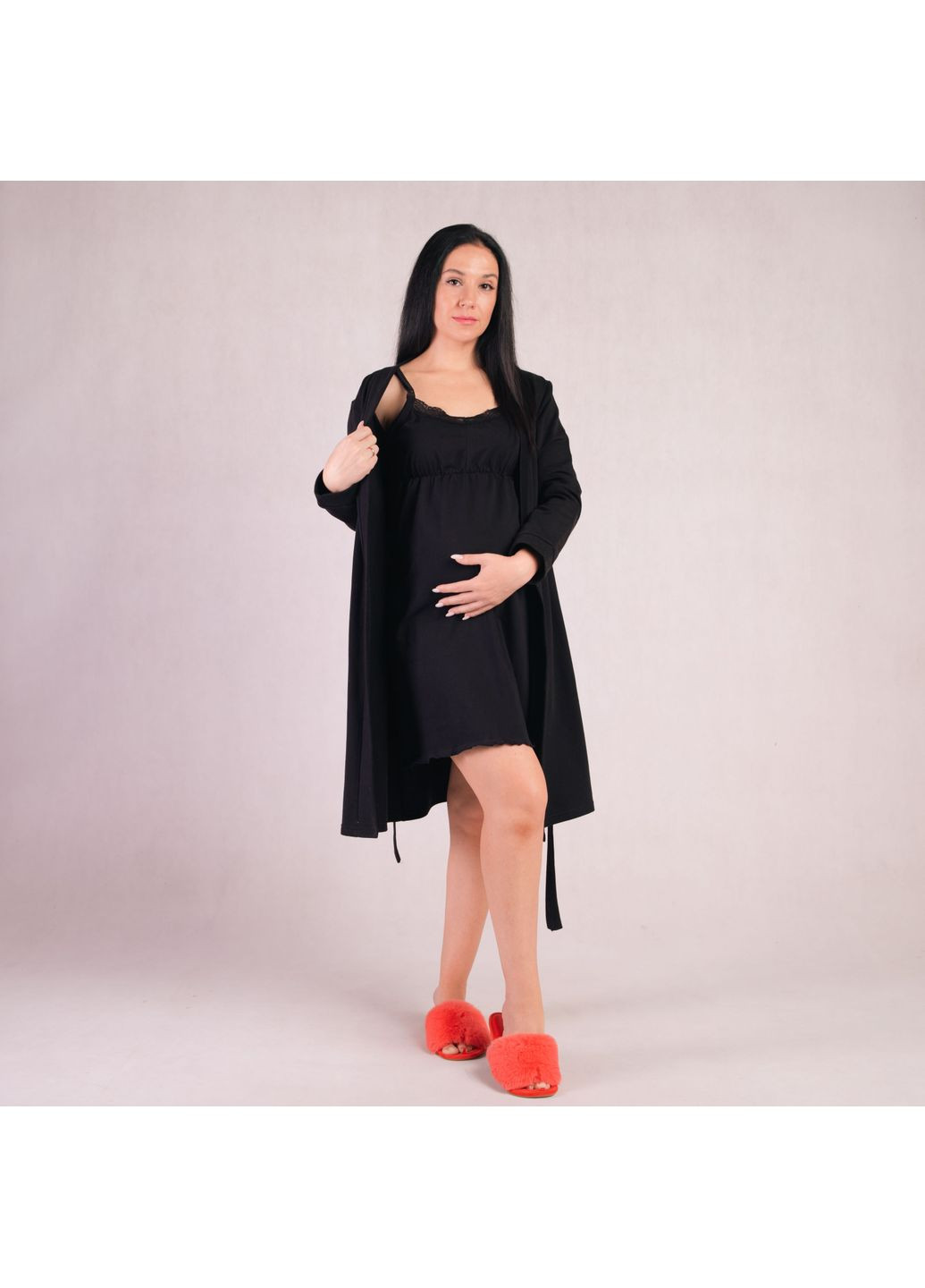 Комплект: утеплений халат та сорочка для вагітних з кліпсами для годування No Brand (360549722)