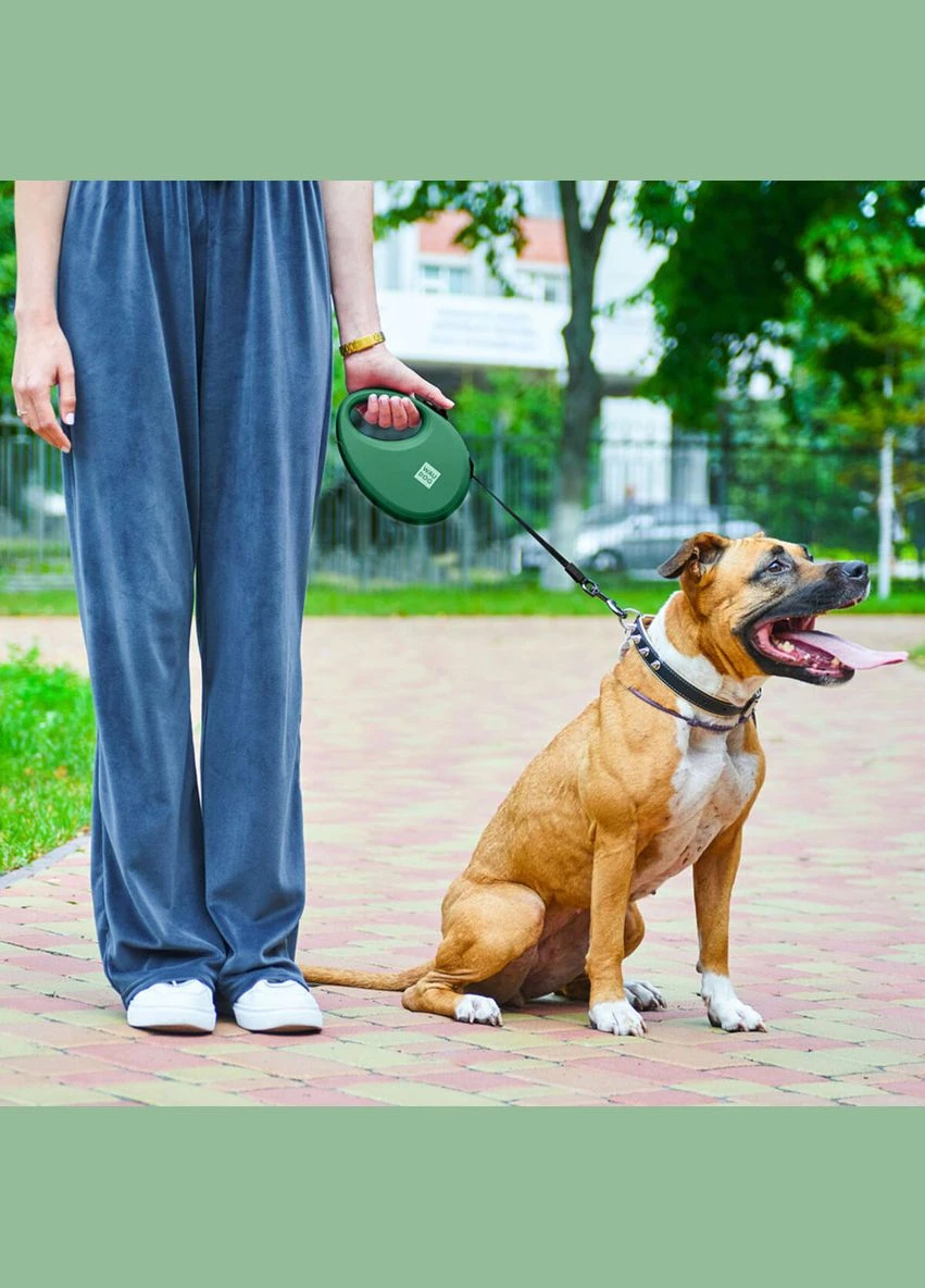 Повідець-рулетка для собак R-leash з контейнером для пакетів, світловідбивна стрічка, L, до 40 кг, 5 м, зелений WAUDOG (322643001)