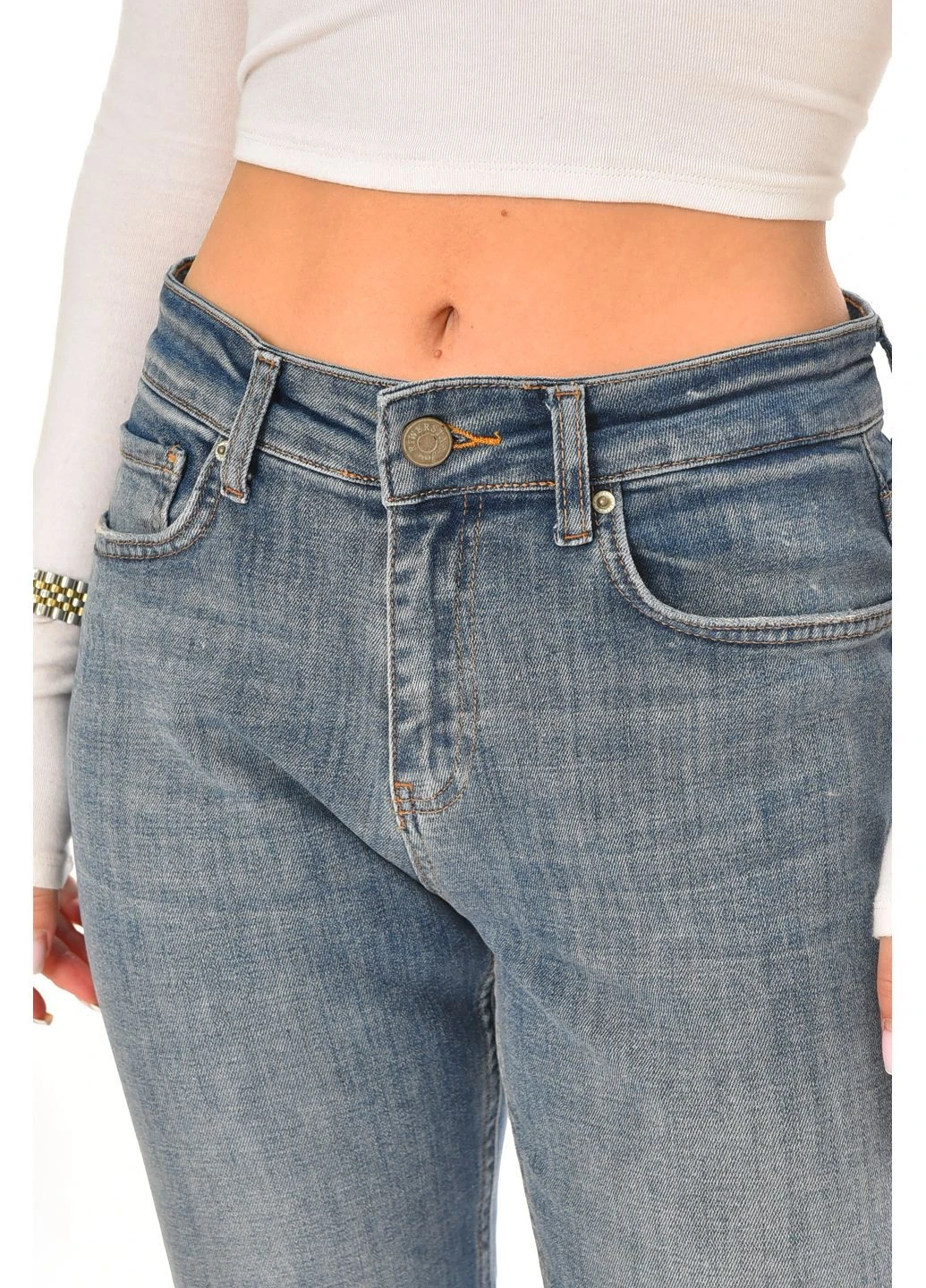 Джинсы женские однотонные синего цвета Let's Shop - (381115974)
