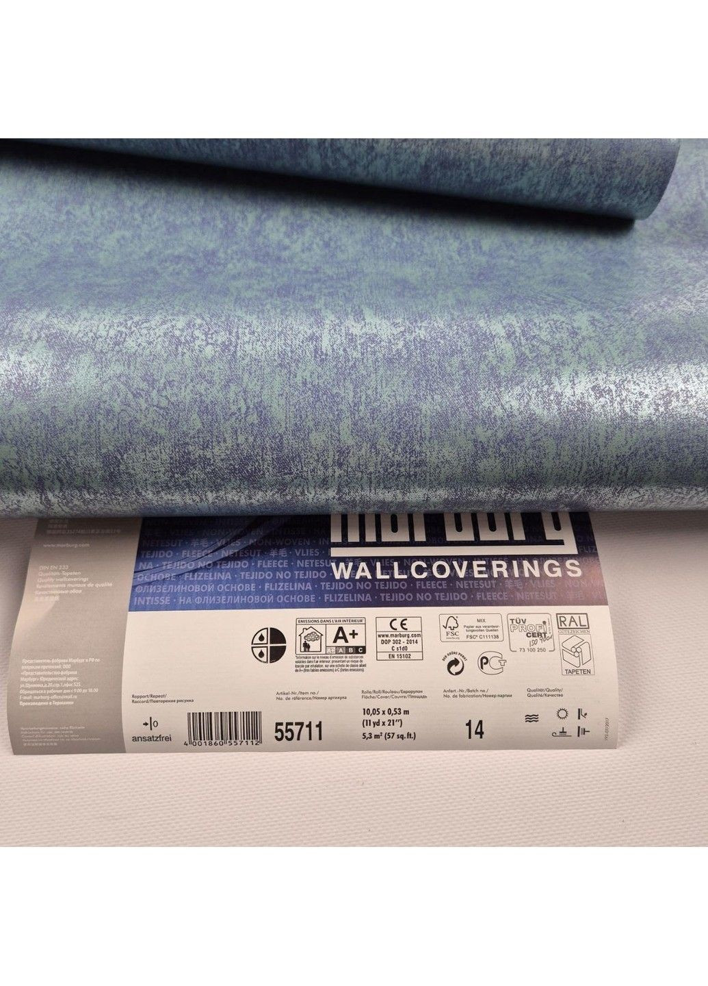 Обои флизелиновые 0.53 × 10.05 м 55711, синие — для спальни, гостиной, прихожей MARBURG (368895690)
