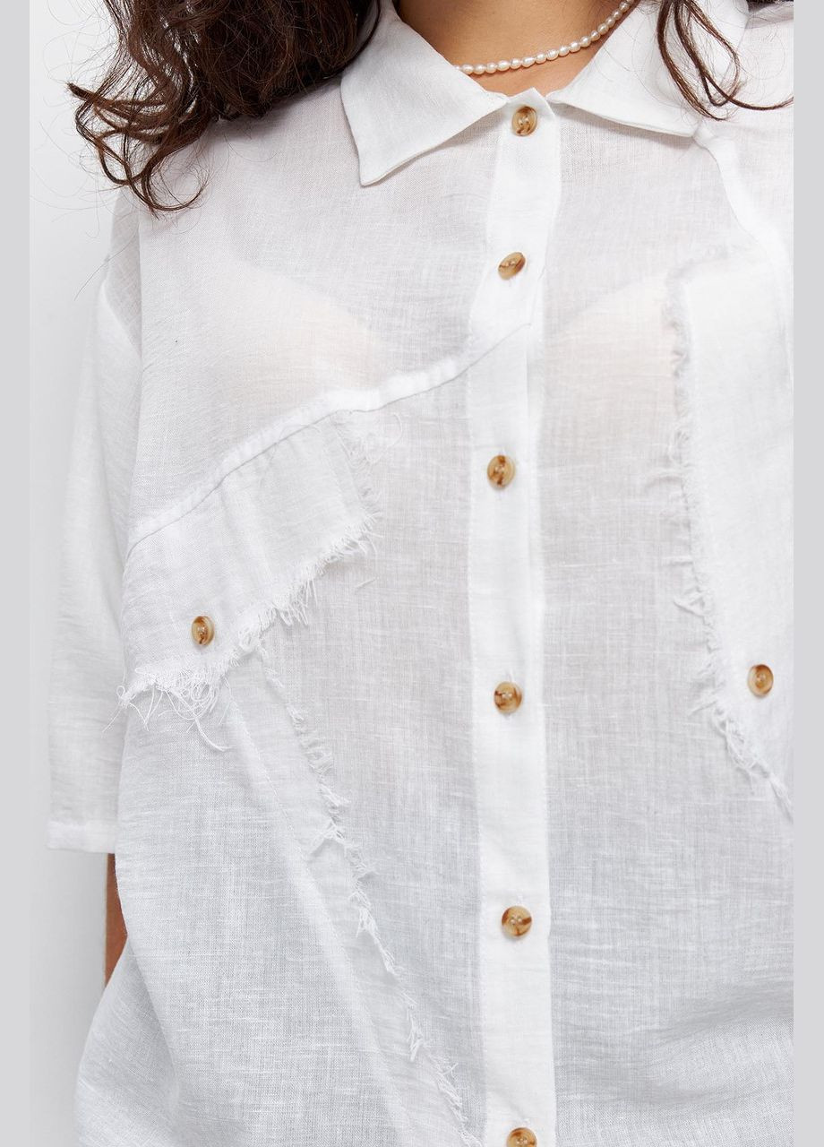 Біла сорочка жіноча з асиметричними краями біла mkrm4123-1 Modna KAZKA