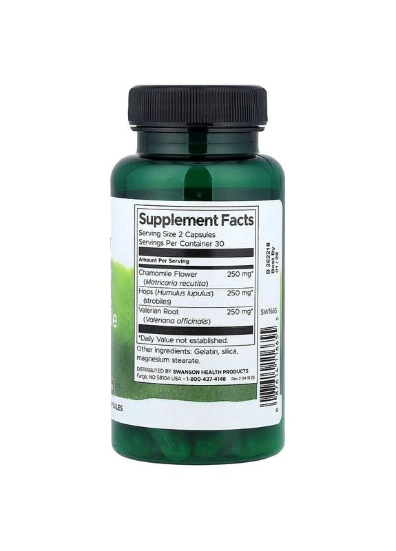 Травяной комплекс Valerian, Chamomile & Hops Full Spectrum, 60 капсул Swanson (397572028)