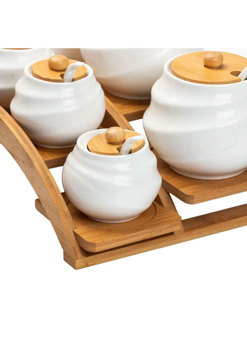 Банки для сыпучих продуктов 7 штук по 200 мл и 500 мл на бамбуковой подставке HP1231 Yiwu (368767053)