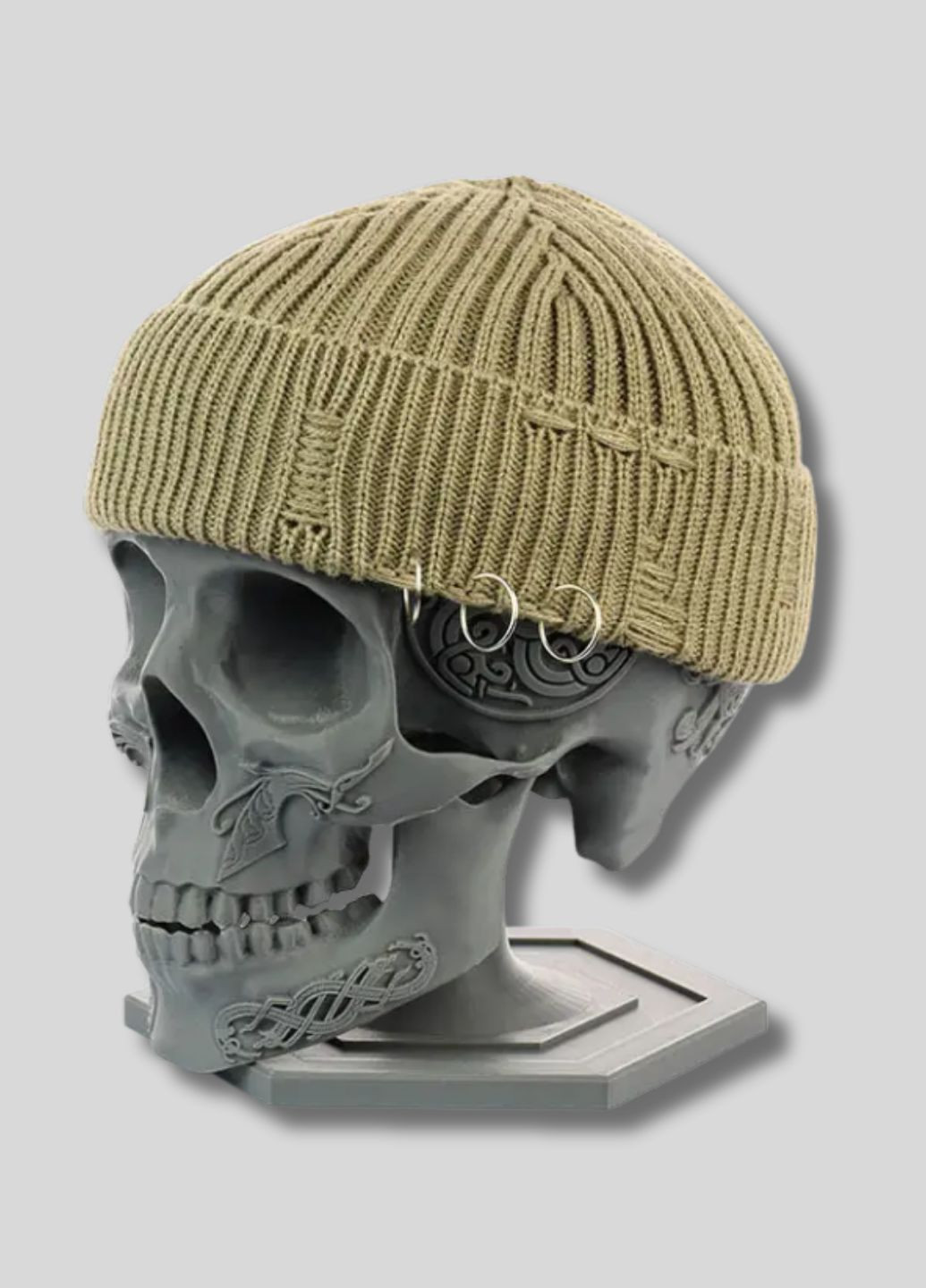 Шапка міні-біні на флісі Докер - З кільцями та рваним декором No Brand Шапка докер на флісі (364846027)