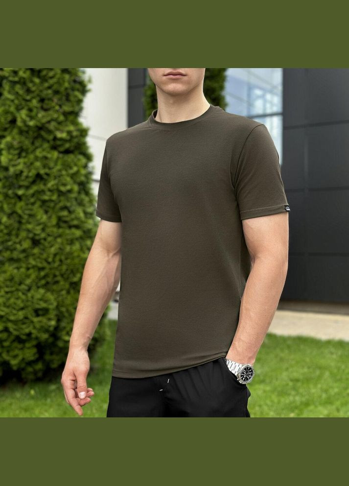 Оливкова стильна чоловіча однотонна футболка олива з коротким рукавом Freedom