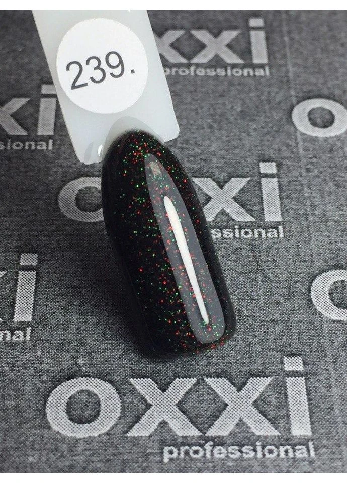 Гель-лак 239 (черный с красным и зеленым микроблеском), 10мл OXXI (376943148)