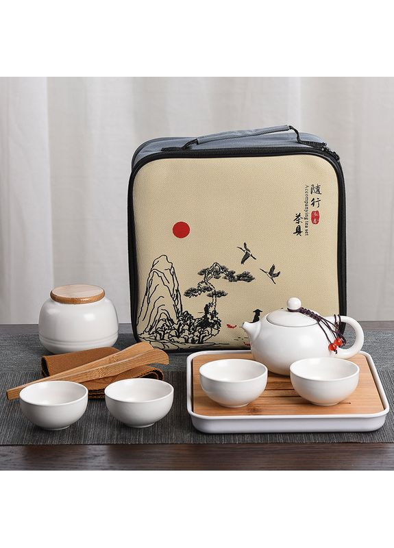 Набір для чайної церемонії Гунфу дорожній Класік 4 персони з чабанью 10 предметів Білий No Brand (370662330)