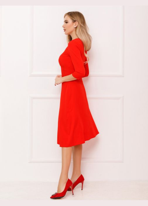 Красное коктейльное, деловое, повседневный, кэжуал, вечернее классическое платье с расклешенным низом No Brand однотонное