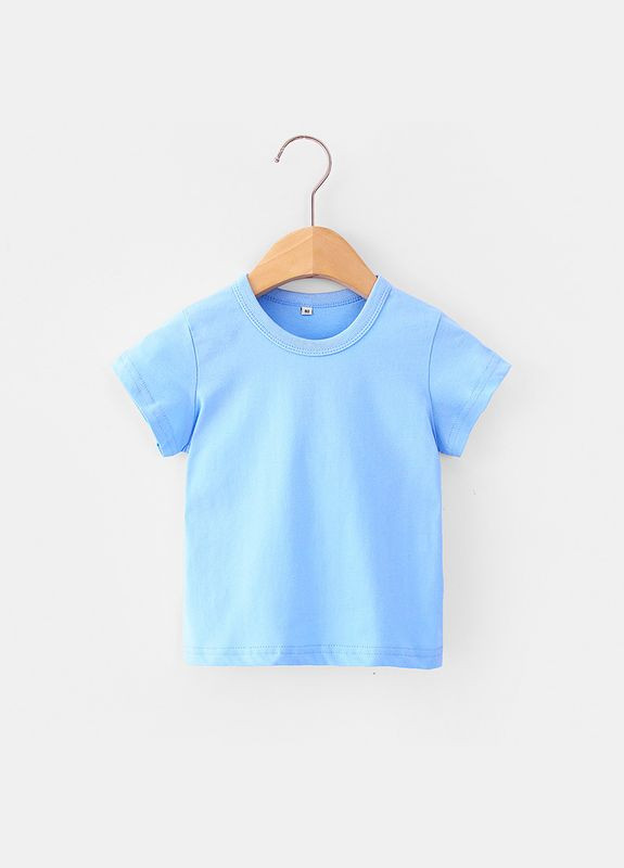 Голубая демисезонная футболка детская однотонная kids basic (голубой 90см) (13241) Qoopixie