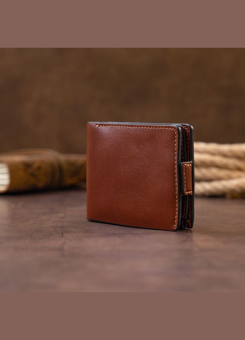 Кожаное портмоне мужское горизонтальное Amico на магните на два отделения 11322 Коньячное Grande Pelle (306882207)